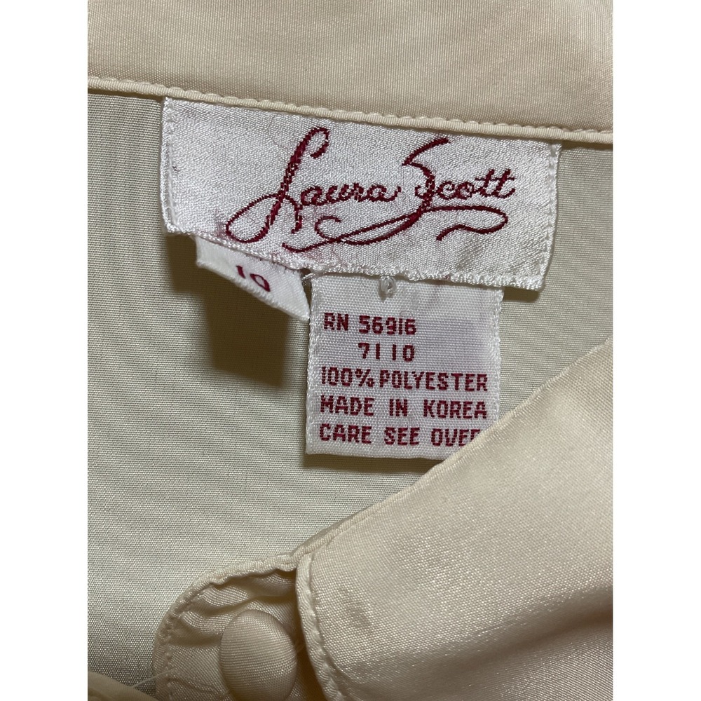 Laura‎ Scott ivory cream formal blouse long sleeve pleated button shirt Size 10 - Picture 4 of 8